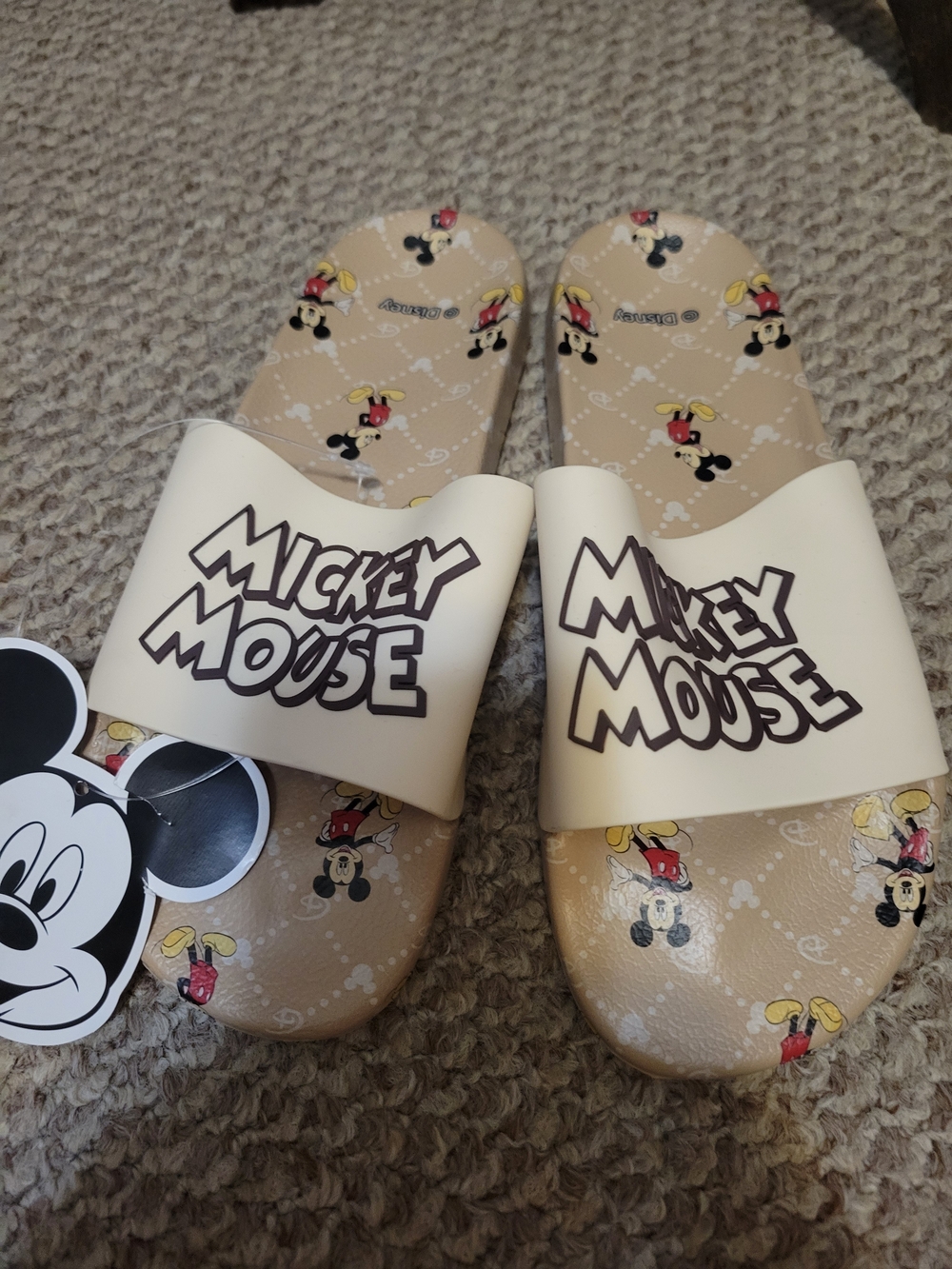 Disney Womens  Beige Mickey & Minnie Slide Sandals 2 pair - Picture 4 of 6